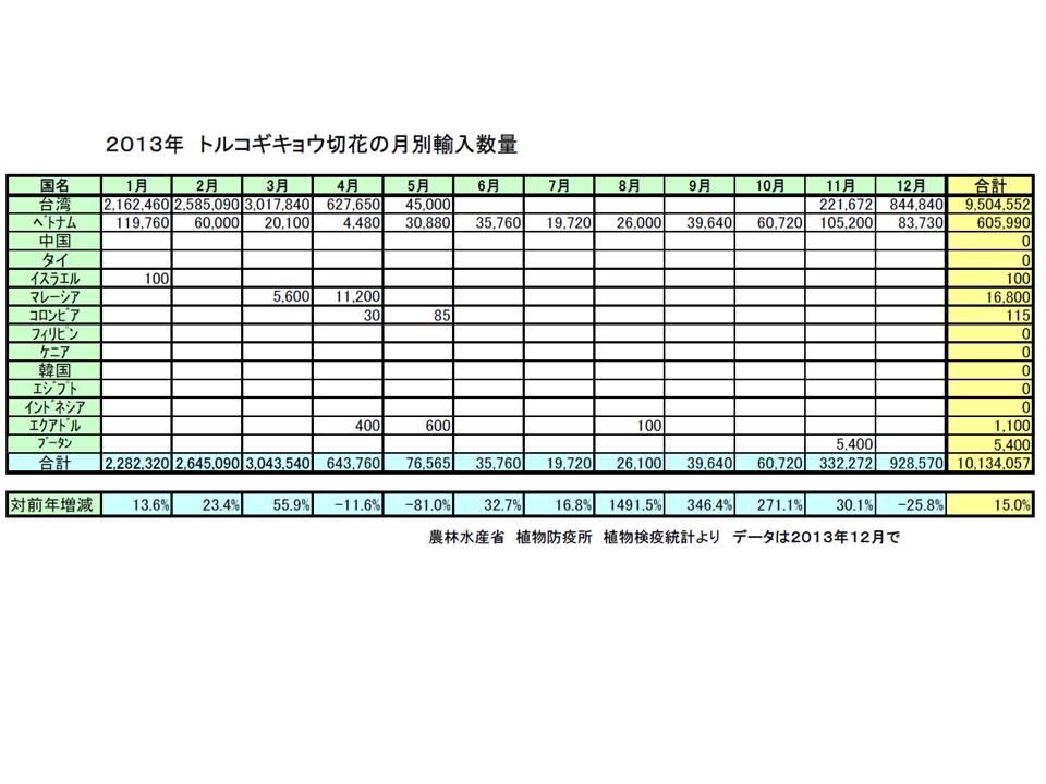 2013日本洋桔梗進口資料